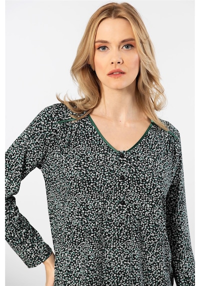 Türen 3382 Kadın Çiçekli Uzun Kollu Patlı Pijama Takımı-yeşil YESIL
