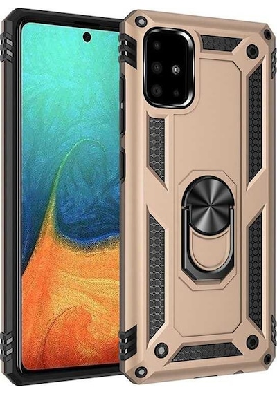 Samsung Uyumlu Galaxy A51 Kılıf Sert Silikon Yüzüklü Stand Özellikli Kapak