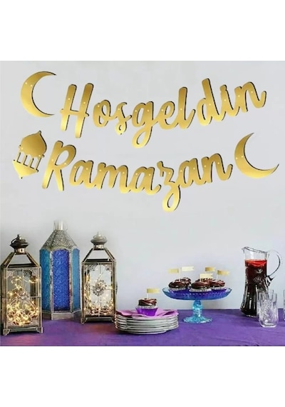 Kaligrafik Gold Renk Hoşgeldin Ramazan Yazısı, Banner Tüm Yaşlar