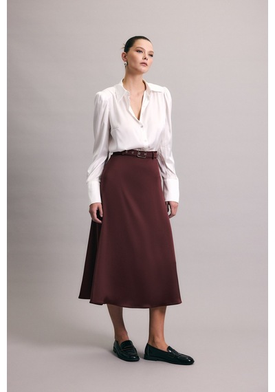 Sateen Kemerli Saten Etek - Bordo-137014 Bordo