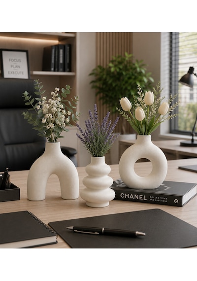 El Yapımı Minimal Vazo Set 3 Lü 3lü Mini Set Beyaz