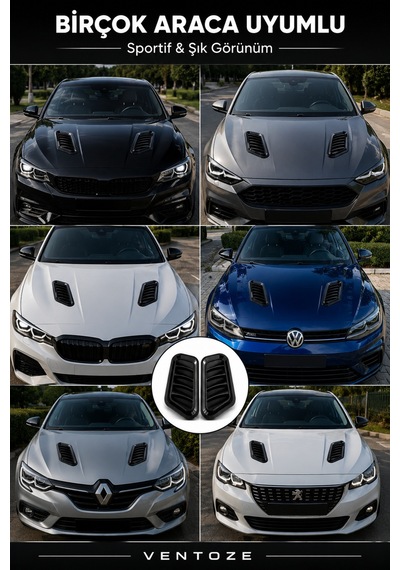 2'li Dekoratif Kaput Hava Kanalı Görünümlü Aksesuar Piano Black Sportif Tasarım Oto Aksesuar