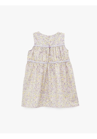 Koton Pamuklu Bisiklet Yaka Kolsuz Fiyonk Detaylı Çiçekli Elbise Mor Desenli 6smg80046aw Mor Desenli