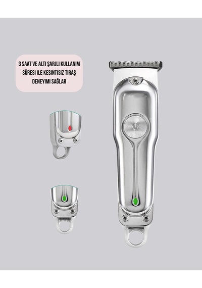 Erkek Saç Kesme Makinesi Karbon Çelik Bıçaklı Metal Gövdeli Uzun Pil Ömürlü