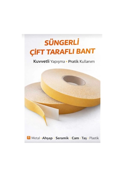 Süngerli Çift Taraflı Ultra Yapışkan İç Dış Mekan Tamir Çok Amaçlı Köpük Bant 18 Mm 50 Mt 1 Adet Diğer