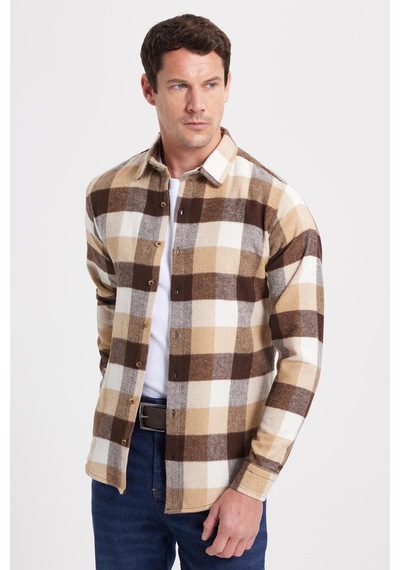 Tudors Erkek Slim Fit Dar Kesim Kareli Kışlık Oduncu Gömlek-42333 Ekru Tudors Erkek Slim Fit Dar Kesim Kareli Kışlık Oduncu Gömlek-42333 Ekru