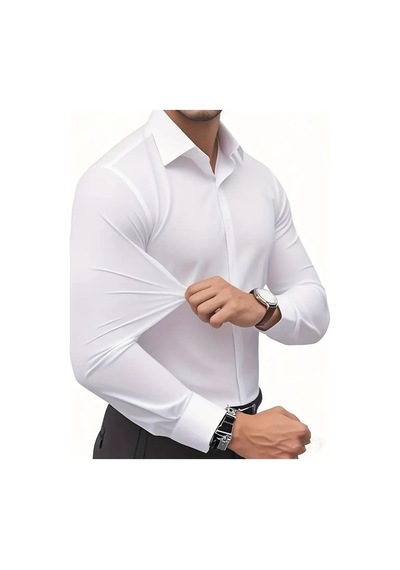 Erkek Slim Fitt Uzun Kol Likralı Gömlek 2392 Bgl-st04380 Beyaz