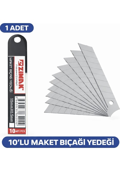 Zimak 18mm Maket Bıçağı Yedeği 0.5mm Karbon Çelik Profesyonel Kesici Uç 10 Lu 1 Paket