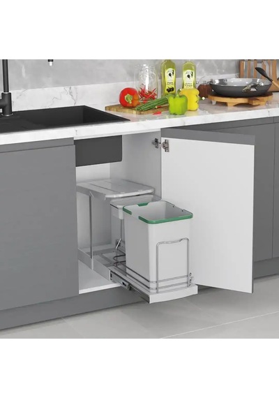 Starax Teleskopik Raylı Plastik Gövde Çöp Kovası Gri 16+1 Litre Modül 40cm S-2391-g