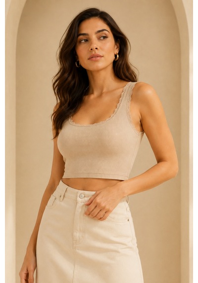 Loule Kadın 4'lü Dantel Detaylı Fitilli Crop Top Çok Renkli Pamuklu