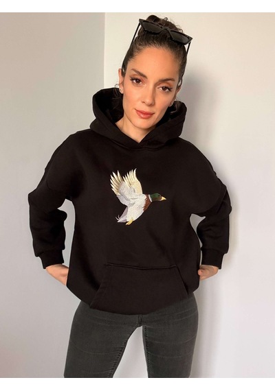 Ali Butik Siyah Önü Nakış İşleme Şardonlu Sweatshirt Siyah