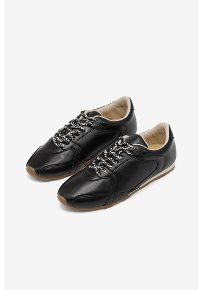 Tonny Black Kauçuk Taban Nefes Alabilen Bağcıklı Sneaker Kadın Siyah Cilt Sneaker Tbklc010