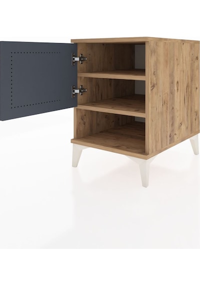 Kronos Komodin 2 Raflı Tek Kapaklı 44x59x64 Çam-antrasit Atlas Çam