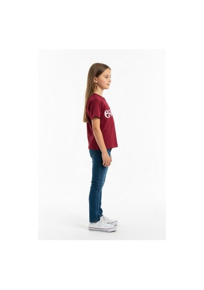 Toontoy Kids Toontoy Kız Çocuk Bisiklet Yaka Kısa Kollu Baskılı Tişört 25010 Bordo
