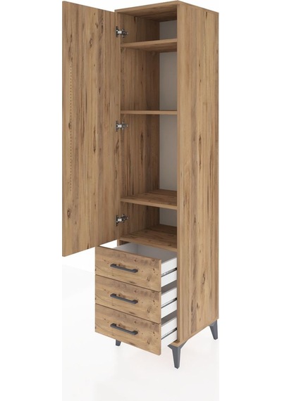 Hyperion Dolap 4 Raflı 3 Çekmeceli Tek Kapaklı 44x44x195 Çam-çam Çam