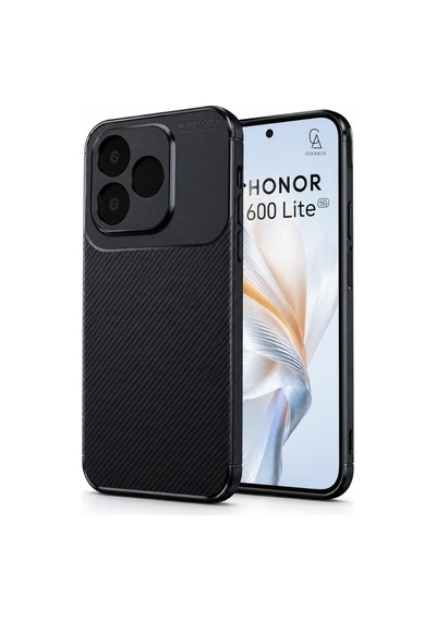 Honor 600 Lite Uyumlu Karbon Tasarım Silikon Telefon Kılıfı Ve Temperli Cam Ekran Koruyucu Siyah