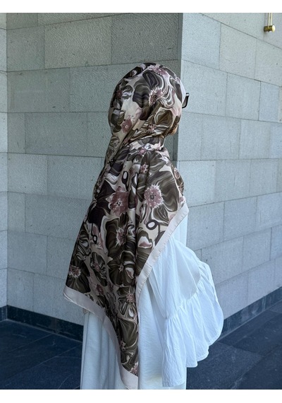 Qalortex Scarf Pamuklu Mimoza Desen Şal- Krem