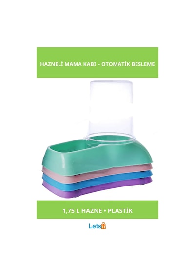 1.75 Litre Hazneli Su Ve Mama Kabı Mor, Pembe, Mavi, Yeşil