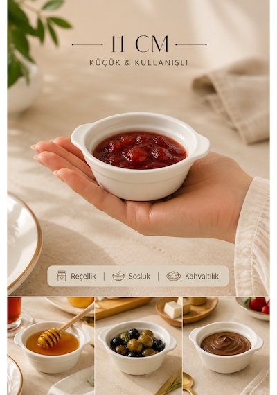 6'lı 11 Cm İnce Porselen Reçellik Sosluk Çerezlik Kahvaltılık Kase Seti Mini Sunum Kasesi Beyaz - 918131131 Beyaz