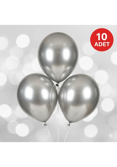 10 Adet Metalik Gri Parıltılı Metalik Balonlar Parti & Kutlama Paketi Diğer