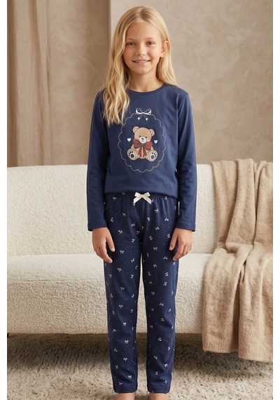 Siyah İnci Pamuklu Likralı Örme Pijama Takım26241164 Lacivert