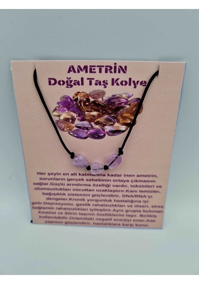 Sertifikalı Doğal Taş Ametrin Taşı Kolye Orijinal Doğal Taş Sürpriz Hediyeli Çok REnkli