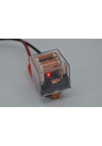 Şeffaf Mini Röle Kırmızı Ledli 12v 50/60a Çift Platin 5 Fişli Su