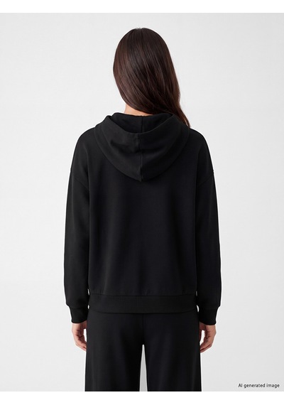 LC Waikiki Lc Waıkıkı Siyah Kapüşonlu Kadın Kalın Fermuarlı Sweatshirt