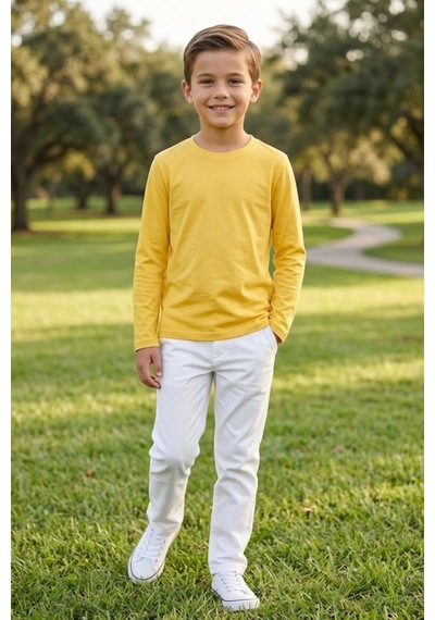 Kiagu Erkek Çocuk Uzun Kollu Basic Düz Tişört %100 Pamuk Bisiklet Yaka T-shirt 2-13 Yaş Sarı Kiagu Erkek Çocuk Uzun Kollu Basic Düz Tişört %100 Pamuk Bisiklet Yaka T-shirt 2-13 Yaş Sarı