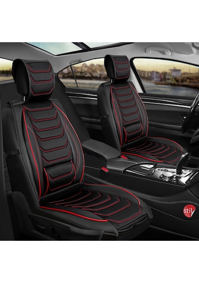 Fiat Egea Cross Uyumlu Lüx Deri Oto Koltuk Kılıfı Ön/arka Set Siyah Kırmızı Fs