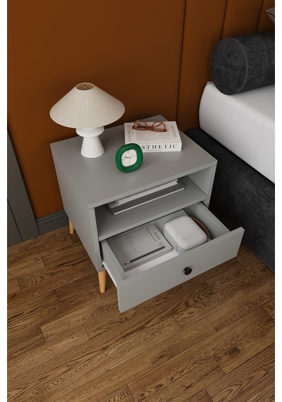 Modern Çekmeceli Komodin Şifonyer %100 Mdf Çok Amaçlı Organizer Kmd02 Kül Gri