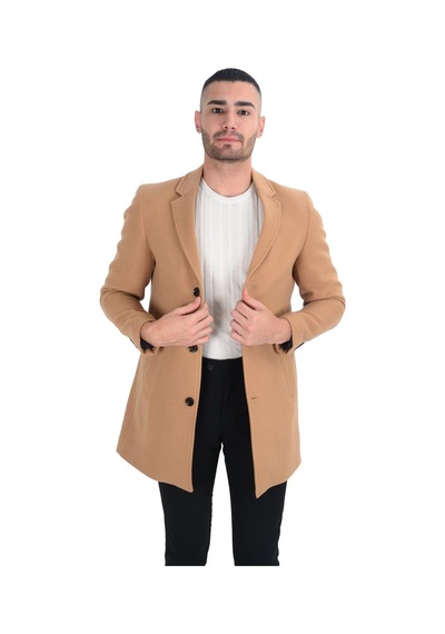 Cengiz İnler Cengiz Inler Mono Yaka Düğmeli Erkek Kaşe Kaban 001