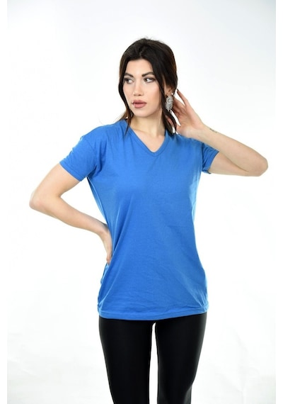 V Yaka Basic Kadın Tişört T-Shirt