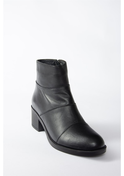 Fox Shoes Siyah Hakiki Deri Alçak Topuklu Kadın Bot N555703003 Siyah