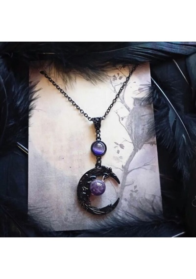 Dükkan Design Macig Moon Ametist Taşlı Gotik Kolye Siyah