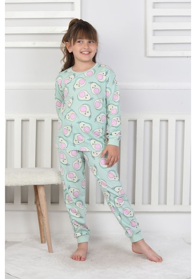 Cute Avocado Desenli Kız Çocuk Pijama Takımı Yeşil
