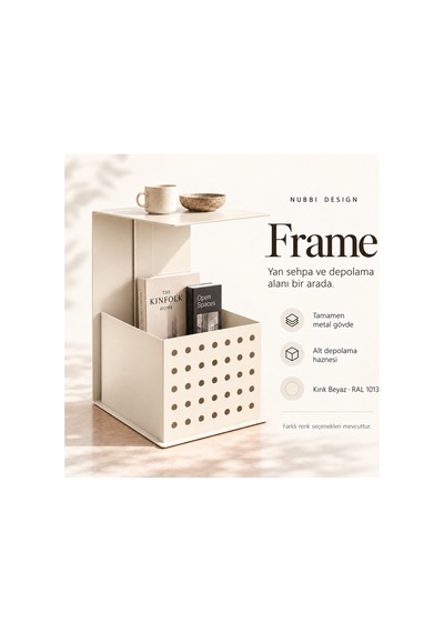 Frame Metal Yan Sehpa Modern Tasarım Depolama Hazneli Yan Sehpa Krem - 935176377 Krem