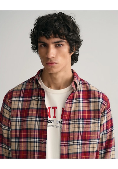 Gant Erkek Regular Fit Düğmeli Yaka Kareli Gömlek-bordo Bordo