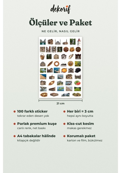 Samsun Sticker Seti 100 Adet - Bandırma Vapuru Bafra Pidesi Şahinkaya Kanyonu Gerçekçi Çıkartma Çok Renkli