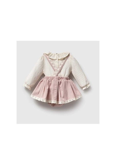 Ministok Pinky Carousel Nakışlı Kız Bebek Salopet Takım Pembe