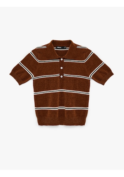 Koton Kısa Kollu Polo Yaka Çizgili Şönil Kazak Kahverengi Çizgili 6sak90085ht Kahve Çizgili Koton Kısa Kollu Polo Yaka Çizgili Şönil Kazak Kahverengi Çizgili 6sak90085ht Kahve Çizgili