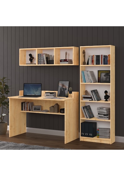 Asra Trend Çalışma Masası Seti ÇMT001 %100 MDF Kitaplıklı Raflı Ofis Takımı Safir Meşe