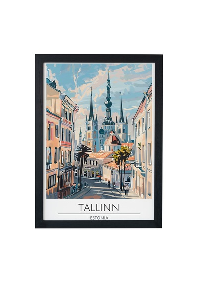 Tallınn Estonıa Ahşap Çerçeveli Dekoratif Duvar Tablosu Siyah
