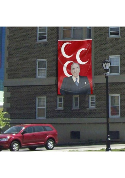 Alparslan Türkeş Ve 3 Hilal Kırmızı Sancak Bayrak Mhp 300x450cm 1