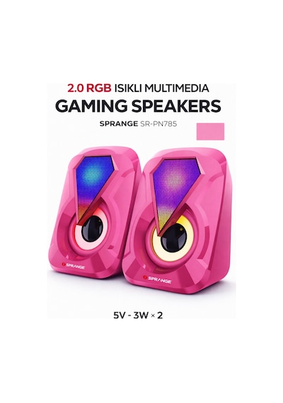 Sprange Sr-pn785 2.0 Rgb Işıklı Multimedia 5v 3w 2 Gaming Oyuncu Speaker -pembe