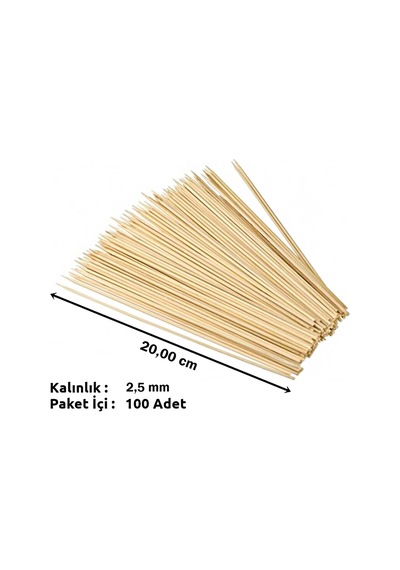 Bambu Kurabiye Çubuğu, Çöp Şiş, 100 Adet - 20 Cm