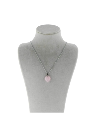 Pembe Kuvars Doğal Taş Zincirli Kalp Kolye 80612084 Gümüş