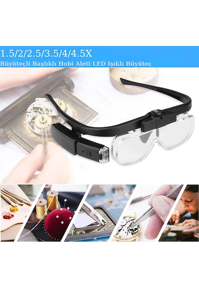 3 Lens 2 Led Işıklı Gözlük Tipi Büyüteç Usb Şarjlı Büyüteç 1.5x 4.5x Profesyonel Okuma Hobi İçin