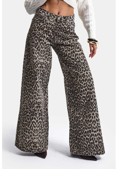 Kadın Leopar 1w6-26 Palazzo Fit Özel Desen Denim Jean