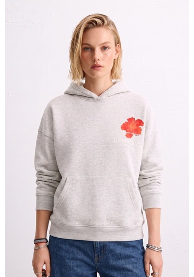 Barrels And Oıl Kadın Kapüşonlu Çiçek Baskılı Sweatshirt - Kar Melanj Kar Melanj